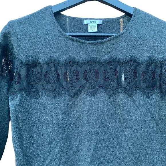 BAR III women's small grey sweater dress with black lace across chest - Picture 2 of 4